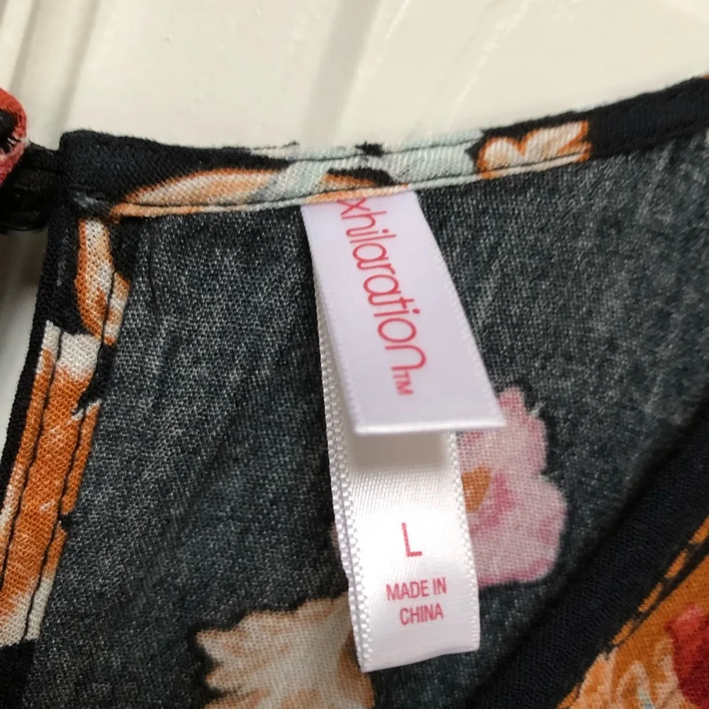 ❄️3/$30 Black Floral Wrap Romper with Mustard Trim - Picture 5 of 6